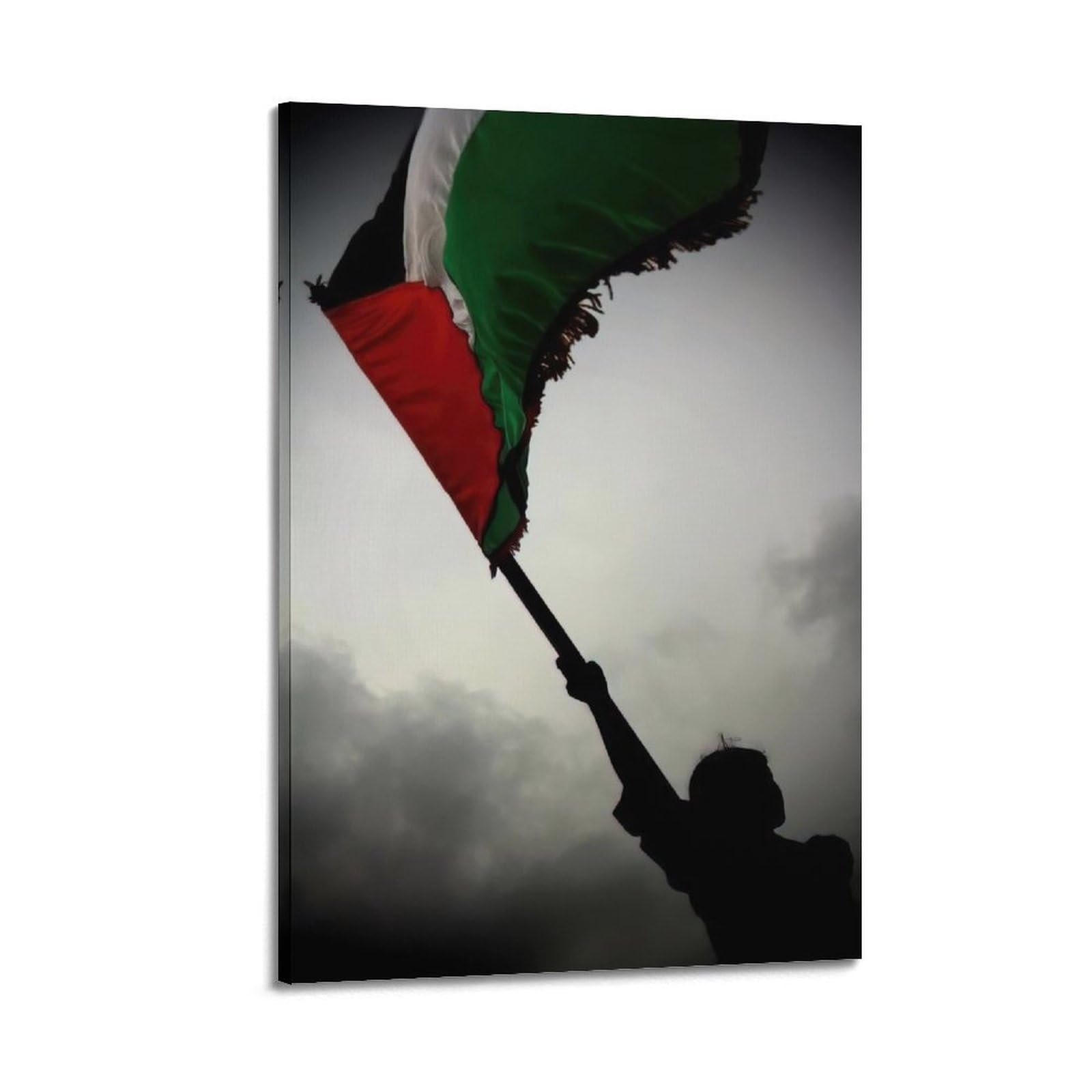 QLLS Palestine War Poster Man Waving Palestinian Flag Decorative Canvas Family Bedroom Artwork Picture Painting 08x12inch(20x30cm)
