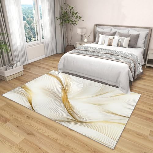 Tapis lignes dorées doux lavable en machine 90x150 cm pour bureau moderne - 3
