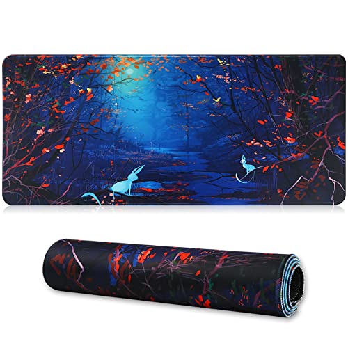 Jahosin Large Gaming Mouse Pad with Stitched Edges,[70x30cm] Extended Mouse Pad with Non-Slip Natural Rubber Base for Gamer/Desktop/Office/Home 70x30 Forest07