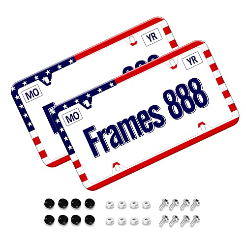 American Flag License Plate Frame-Patriotic License Plate Frame-Flag License Plate Frames Car Tag Frame Cover Stainless Steel Blue Metal 2 Pack 4 Holes Car Accessories Decorative For Women #TOP21