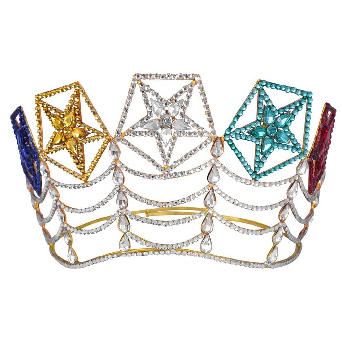 Bricks Masons OES Crown with Rhodium Plating and Colorful Stars – Adjustable Formal Crown with Crystal Accents