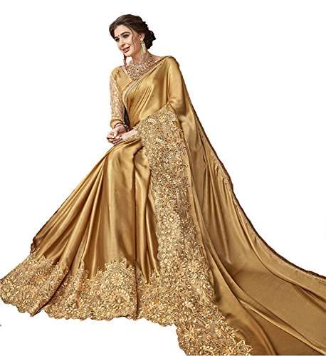 Image of TRENDMALLS Women's Lycra Embroidery With Stone Work Saree with Unstitched Blouse