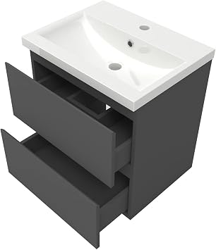SKY BATHROOM 500mm Vanity Unit with Ceramic Basin Matt Grey 2 Drawers Storage Cabinet Wall-mounted