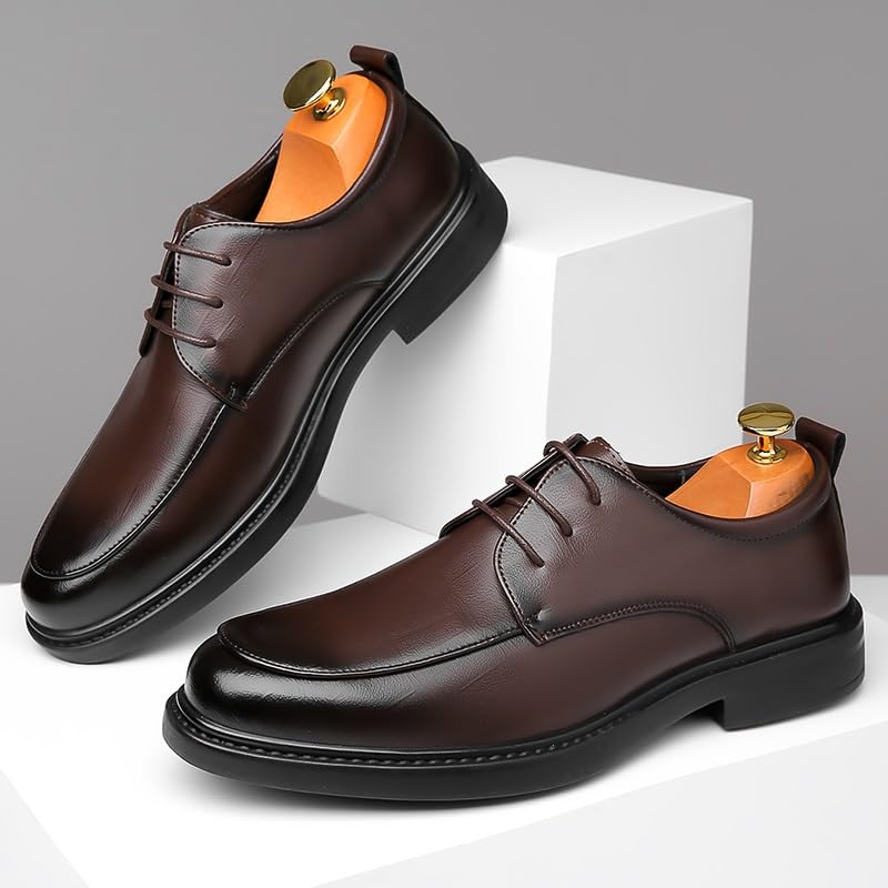 Scarpe eleganti oxford da uomo Stringate Punta tonda brunita Grembiule in ecopelle Scarpe derby Tacco largo Suola in gomma Basso resistente antiscivolo Classico