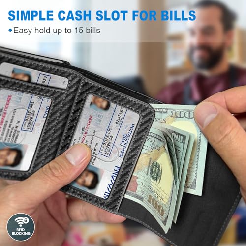 Image of miyozi Wallet for Men,with Cash Pocket 2 ID Window 9-13 Cards,Metal Case Smart Slim Pop Up Credit Card Holder Flip with Magnetic Closure RFID Blocking Trifold wallet with Gift Box