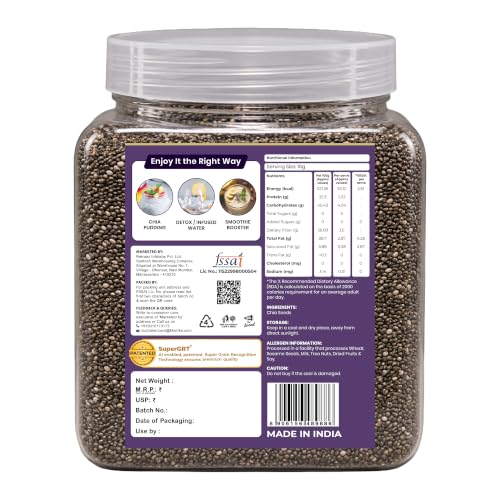 Image of Khetika Chia Seeds 950g I Raw Chia Seed I Seeds For Eating I Rich in Calcium, Protein, Fibre I Helps in Weight Management I Super Seeds for Summers I Jar Pack
