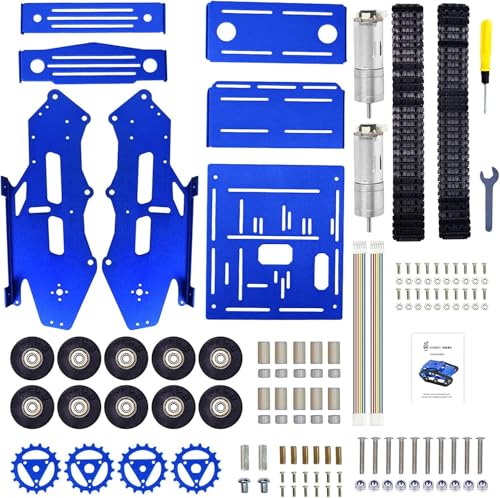 Image of Smart Robot Car Chassis Kit Full Metal Big Tank Chassis with 2WD Motors for Arduino Raspberry Pi Jetson Python DIY Smart Car Learning Kit(Blue1, with Encoder Motor)