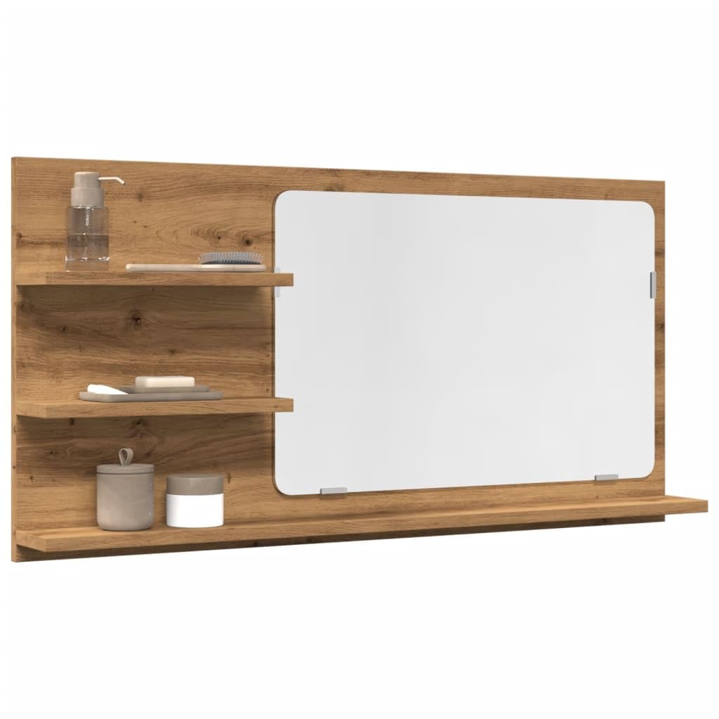 vidaXL Armoire à Miroir de Salle de Bain chêne Artisanal 90x11x45 cm, étagère à Miroir, Miroir avec étagère, étagère de Toilette avec Miroir