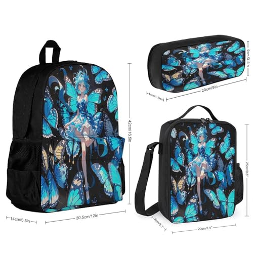 3-in-1 Backpack Combination Set Dreamcatcher Blue Butterfly Print 3Pcs Backpack Sets Travel Daypack with Lunch Bag And Cosmetic Bag2