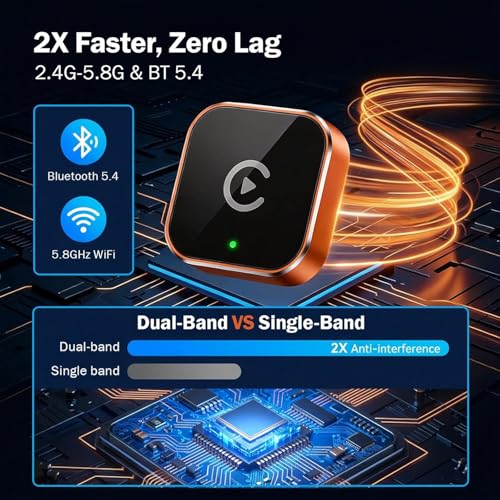 Image of Wireless Carplay Adapter, Suitable for Vehicles Equipped with Cabled CarPlay, Plug and Play Feature enables Fast and Stable CarPlay Wireless Connection, Suitable for 800+ Vehicles (Orange)