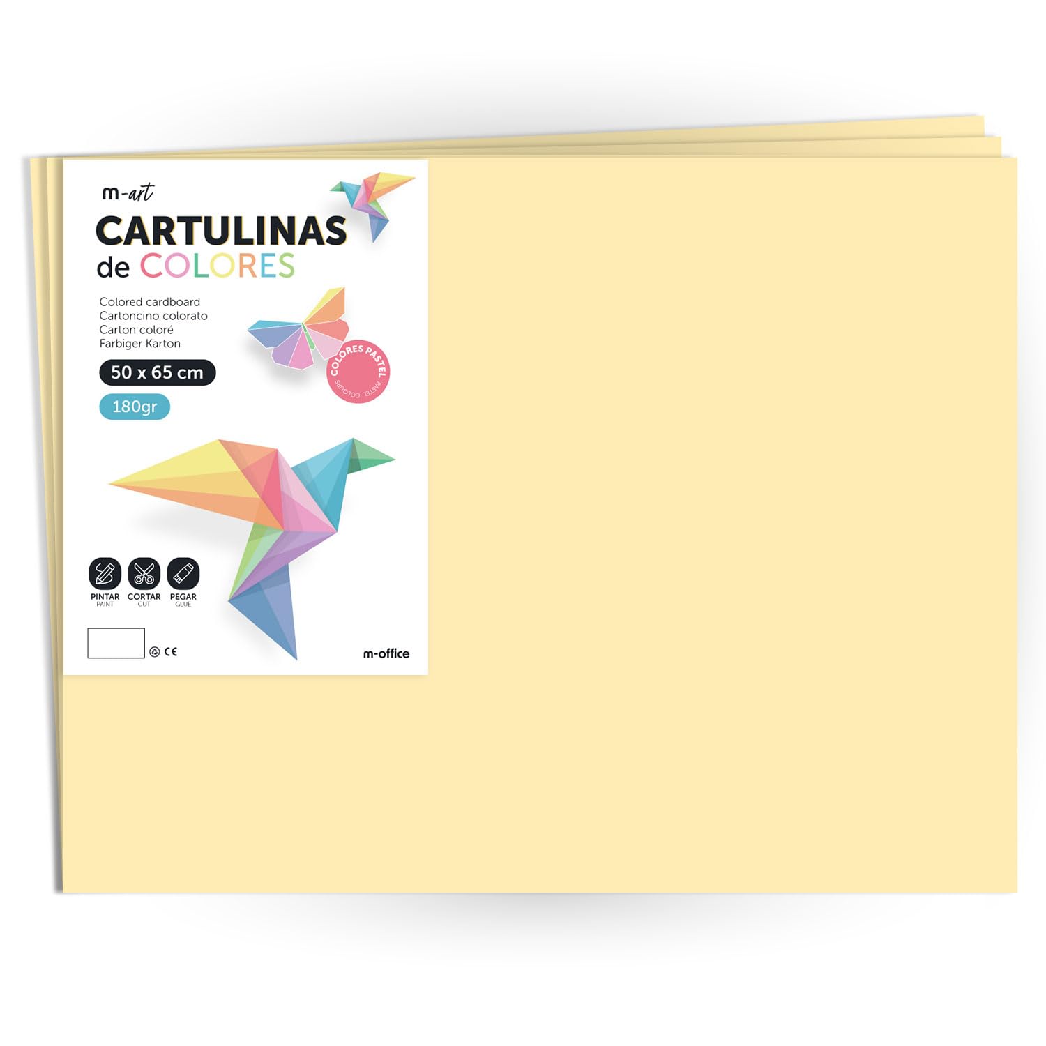 m-office Coloured Card 50 x 65 cm Pastel 180 g for Crafts, Creative Designs and Art Projects (x25 Sheets, Cream)