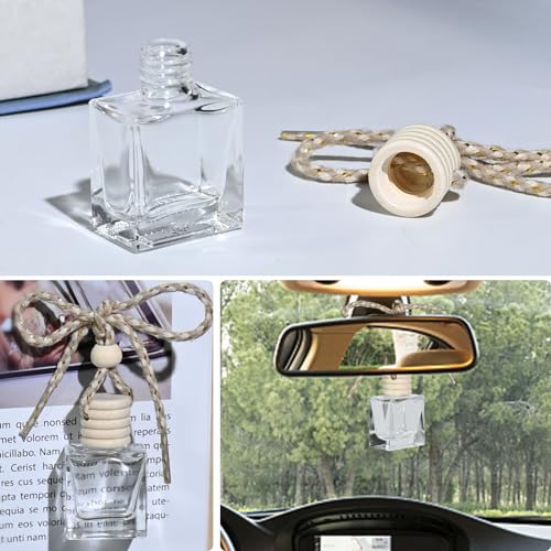 Image of 10PCS Flat Square Car 10ML Perfume Empty Bottles with Gold Wire Rope Flat Square Empty Bottles-Car Diffusers for Essential Oils-Essential Oil Car Freshener-Hanging Car Air Freshener