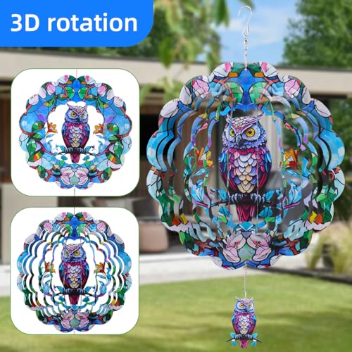 Faciacc 11WS-OS-2MFC Wind Spinners Outdoor, Faicacc Owl Metal 3D Hanging Garden Decor thumb #4