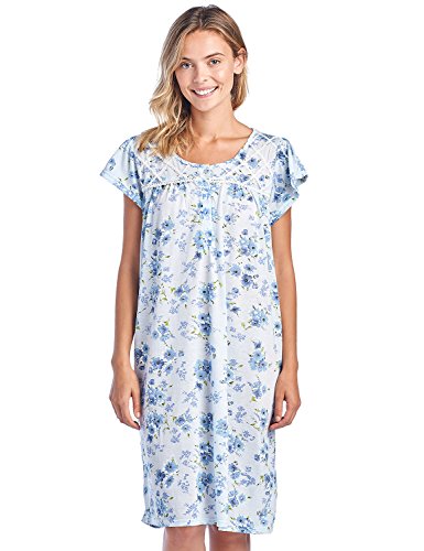 Casual Nights Women's Fancy Lace Flower Short Sleeve Nightgown - Blue - X-Large
