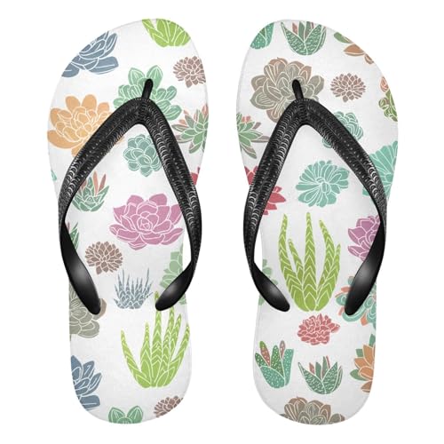 Succulents Green Plant Flip Flops for Beach Thong Sandals Anti-slip Lightweight Flat Slippers for Summer Outdoor Travel