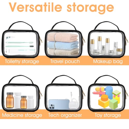 TSA-Approved Clear Toiletry Bag, Large Opening Transparent Makeup Bag with Handle, Quart Sized Travel Cosmetic Bags, Carry-On Airport Airline Compliant Bags for Men Women (Black)4
