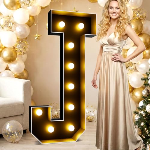 Ledido 4FT Marquee Light Up Letters J, Black Marquee Letters for Party