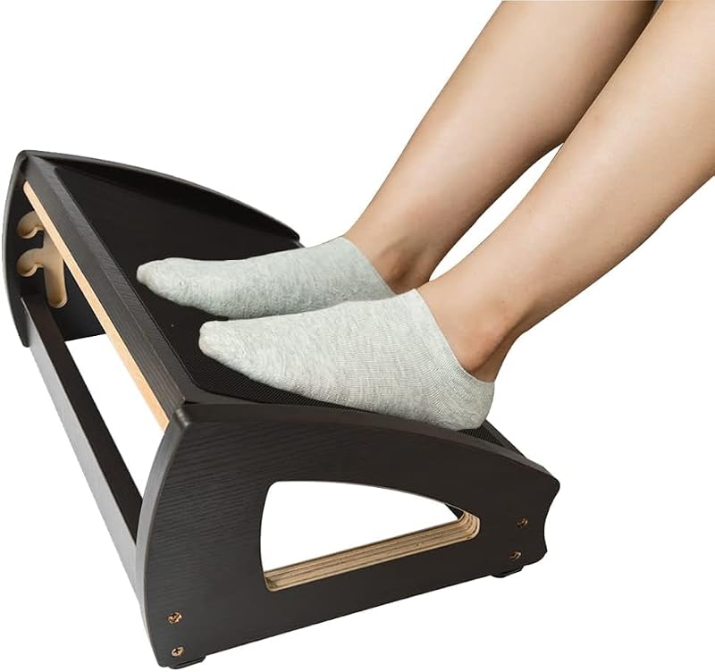 Wooden Under Desk Footrest, 3 Heights, 400 lb, Anti-Slip, Black | Wide Non-Slip Platform, Stable Wooden Frame, Three Height Options, Office, Gaming, Reading and Sofa Leg Support