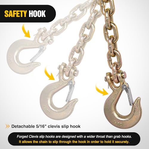 Image of Nilight 5 /16 inch X 35 inch Trailer Safety Chain 2pcs Grade 70 Towing Chain with Clevis Snap Hooks 18800lbs Break Strength for Trailer, RV,and Boat Towing