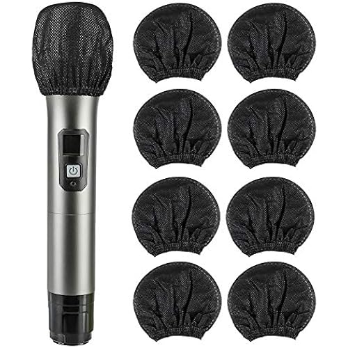 buluker 200 Pcs Disposable Microphone Cover Non-Woven Handheld Microphone Windscreen Protective Cap for Recording Room, KTV and Any Shared Environment (Black)