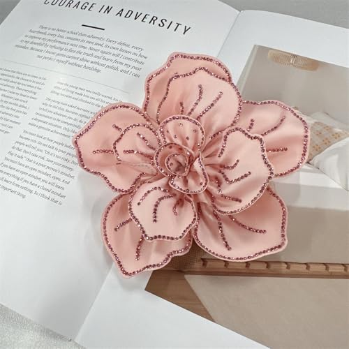 Image of Fabric Rhinestone Flower Big Brooch Lapel Pins for Women Elegant Crystal Floral Brooches Pin for Dresses Suit Accessories Jewelry Boutonniere Corsage Wedding Party 5.5in