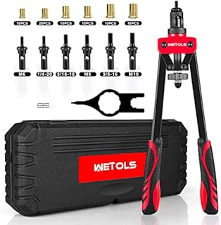 WETOLS Rivet Nut Tool, Hand Rivet Nut Tool with 7 Metric & Inch Mandrels M6 M8 M10, 1/4-20, 5/16-18, 3/8-16, 70pcs Rivnuts and Blow Carry Case - WE-882