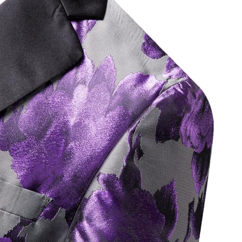 Image of Barry.Wang Mens Floral Blazer Suit Jacket Notched Lapel Casual Sport Coat | Flowers Jacquard One Button Tuxedo for Prom Wedding Party Disco Dinner Banquet Cocktail Homecoming Travel,Regular Fit