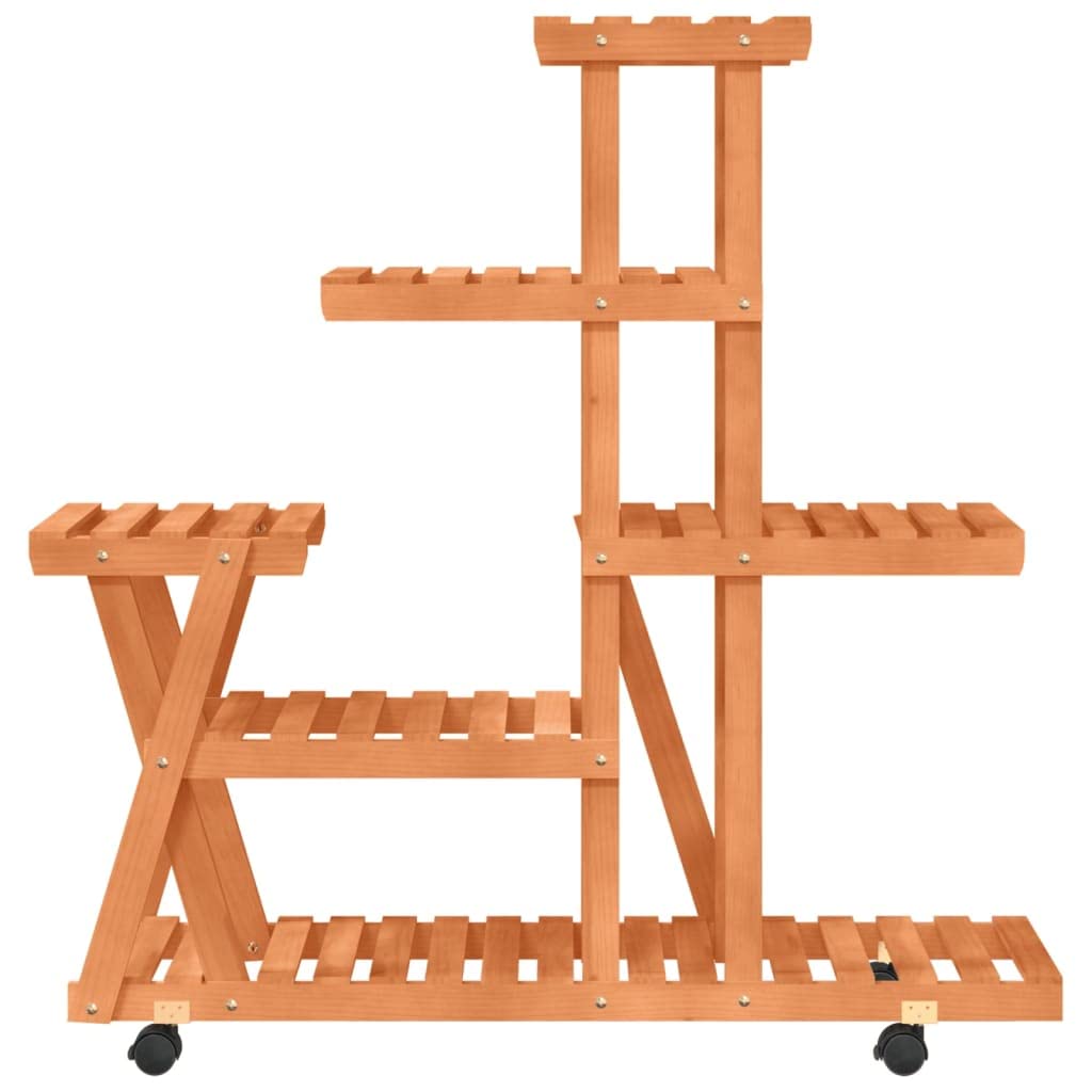 Stojak na doniczki drewno świerk 95x25x101 cm | Kółka obrotowe 360 stopni, półka balkonowa, salon lub patio, dekoracja retro