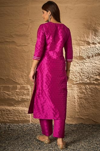 Image of Women's Silk Blend Solid Regular Kurta Set