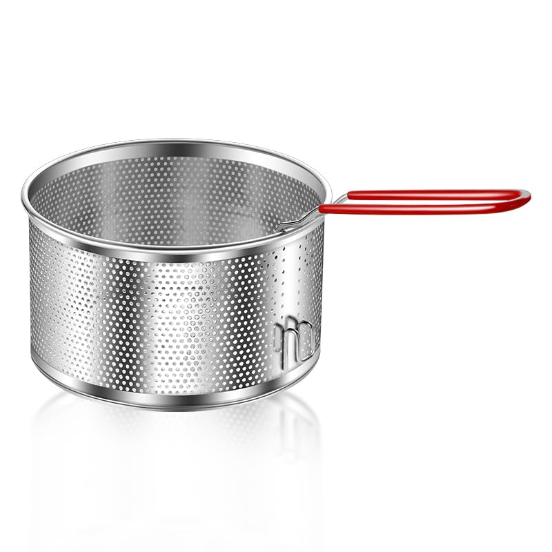 Stainless Steel Colander, Micro-Perforated Metal Pasta Strainer with Hook & Removable Handle, Colander Strainer Sieve for Kitchen French FriesVegetable/Rice/Fruit/Food - 20cm/7.87in