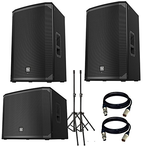 Electro-Voice EKX-15P Powered 15 2-Way Speaker. With EKX-18SP Powered 18 Subwoofer, Stand and 2 XLR Cables. by EV