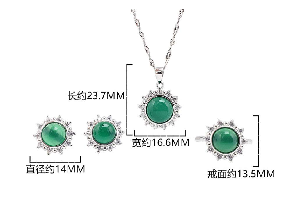Moda S925 Sterling Silver Necklace Abertura Anillo Pendientes Joyería Conjunto De Mujeres Sun Flower Ágata Roja Retro Clásico Encanto Creativo Regalo De Alta Gama