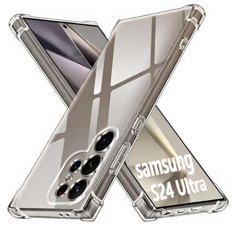 Image of Lustree Back Cover Transparent Case Compatible with Samsung Galaxy S24 Ultra | Clear + TPU Case with 4 Corner Air Cushion Protection & Camera Protection | Slim& Stylus Cover