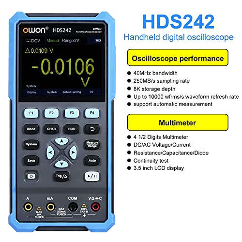 Owon Hds242 Oscilloscope 2 In 1 Universal Test Instrument, Professional Lcd Display Screen Mini Handheld Digital Pc Oscilloscope,20000 Counts Digital Multimeter(40 Mhz + 2Ch) #TOP1