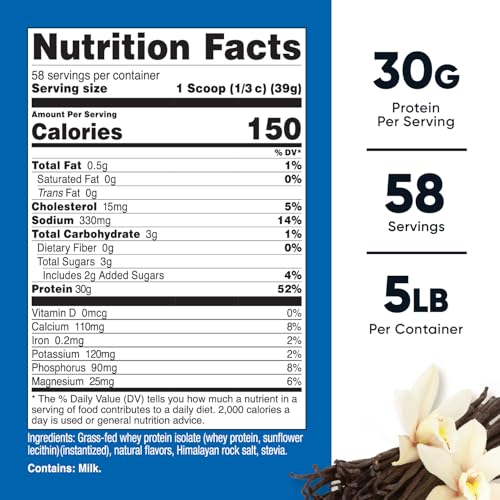 Image of Nutricost Grass-Fed Whey Protein Isolate (Vanilla) 5LBS | GMO-Free, Gluten Free, Natural Flavors