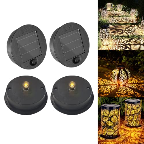 4 Stück Solarleuchten Ersatzteile, Solarleuchten Ersatz Top, LED Warmweiß Licht Solardeckel für Gläser, für Solarlaterne, Solar Gartenleuchten und DIY (7CM)