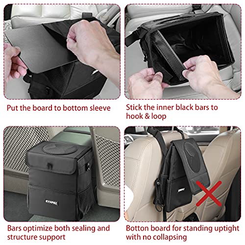 Ryhpez Car Trash Can with Lid - Car Trash Bag Hanging with Storage Pockets Collapsible and Portable Car Garbage Bin - Image 3