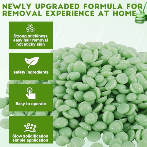 Image of PURPLESKY Wax, 1.5lbs Coarse Hard Wax for Hair Removal, Green Brazilian Waxing for Body and Face, Suitable for Leg, Chest, Back with Wax Sticks
