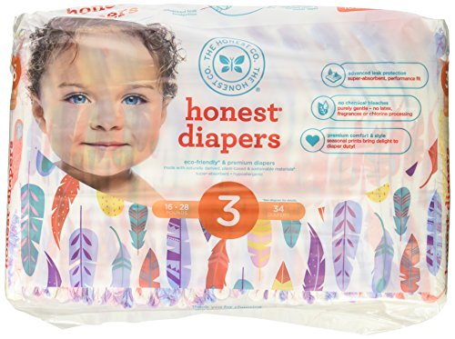 The Honest Company Honest Disposable Baby Diapers, Painted Feathers, Size 3, 34 Count