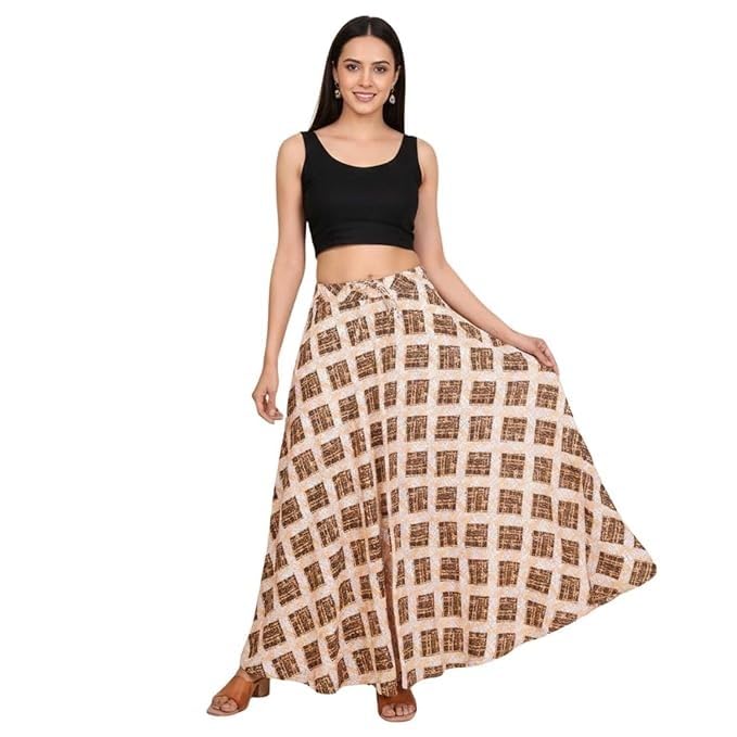 Image of HARSHITA-Enterprises Jaipuri Women's Cotton Printed Elastic Long Skirts