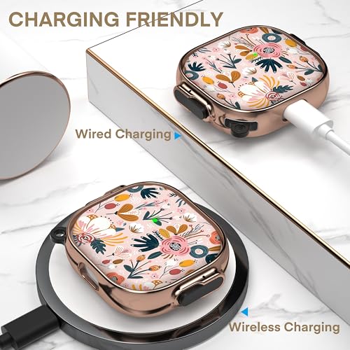 Image of Maxjoy for AirPods 4 Case with Lock, Cute AirPods 4 Case Lock Protective Hard AirPod 4 Generation Cover for Women Girly with Keychain Clip for AirPod 4th Generation Cover 2024, Flower