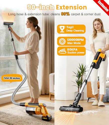 Image of qimedo 8000mAh Cordless Vacuum Cleaner with 2 Batteries, 700W Powerful Suction, 90 Inch Extension Tube & 2L Dust Cup, 7 in 1 Stick Vacuum for Home, Hardwood Floor, Pet Hair, Dorm