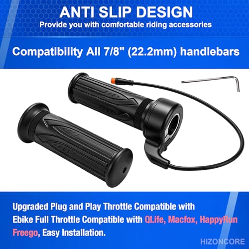 Image of Full Twist Throttle for Qlife Racer, 3 Pin Waterproof Plug and Play Ebike Throttle Grips for Macfox, HappyRun, Freego, Electric Bike