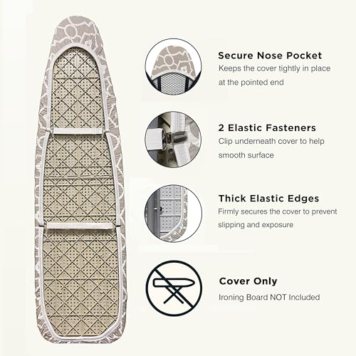 Image of Ironing Board Cover and Pad 18 inchx54 inch Extra Thick Natural Cotton Scorch & Stain Resistant Iron Board Cover Extra large Iron Board Cover with Fasteners Heavy Duty Heatproof Elastic Edge Geometric