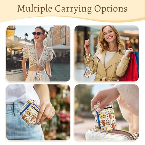 Image of Kelvoris Highland Cow Slim Wallet Women Credit Card Holder, Small RFID Cute | Keychain, Zipper Coin Pocket, Front Pocket Thin Travel Card Case, Minimalist, 6 Card Slots, 1 ID Window, Ladies Gifts Woman
