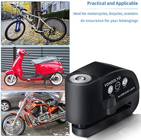 YOHOOLYO Alarm Disc Lock Motorcycle Disc Brake Lock Anti-Theft Waterproof 110 dB 7mm Pin 5ft Reminder Cable for Motorcycles Bike Scooter Carry Pouch (Black) Automotive - Color : Black Product Image