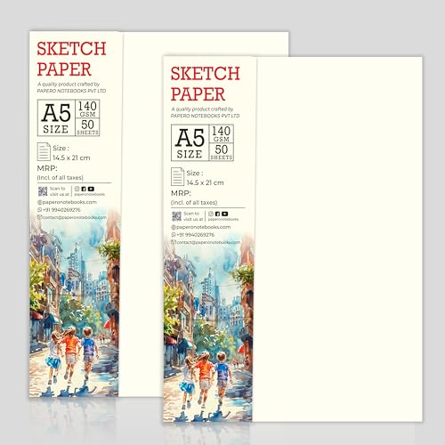 Image of PaperO A5 Sketch Loose Leaf Paper /Drawing Sheets | 140 GSM | 50 Sheets | Premium Art Paper for Artists, Designers, Sketching, Illustration & Craft Projects | Size (21 x 14.5 cm) | (A5 Pack of 2)