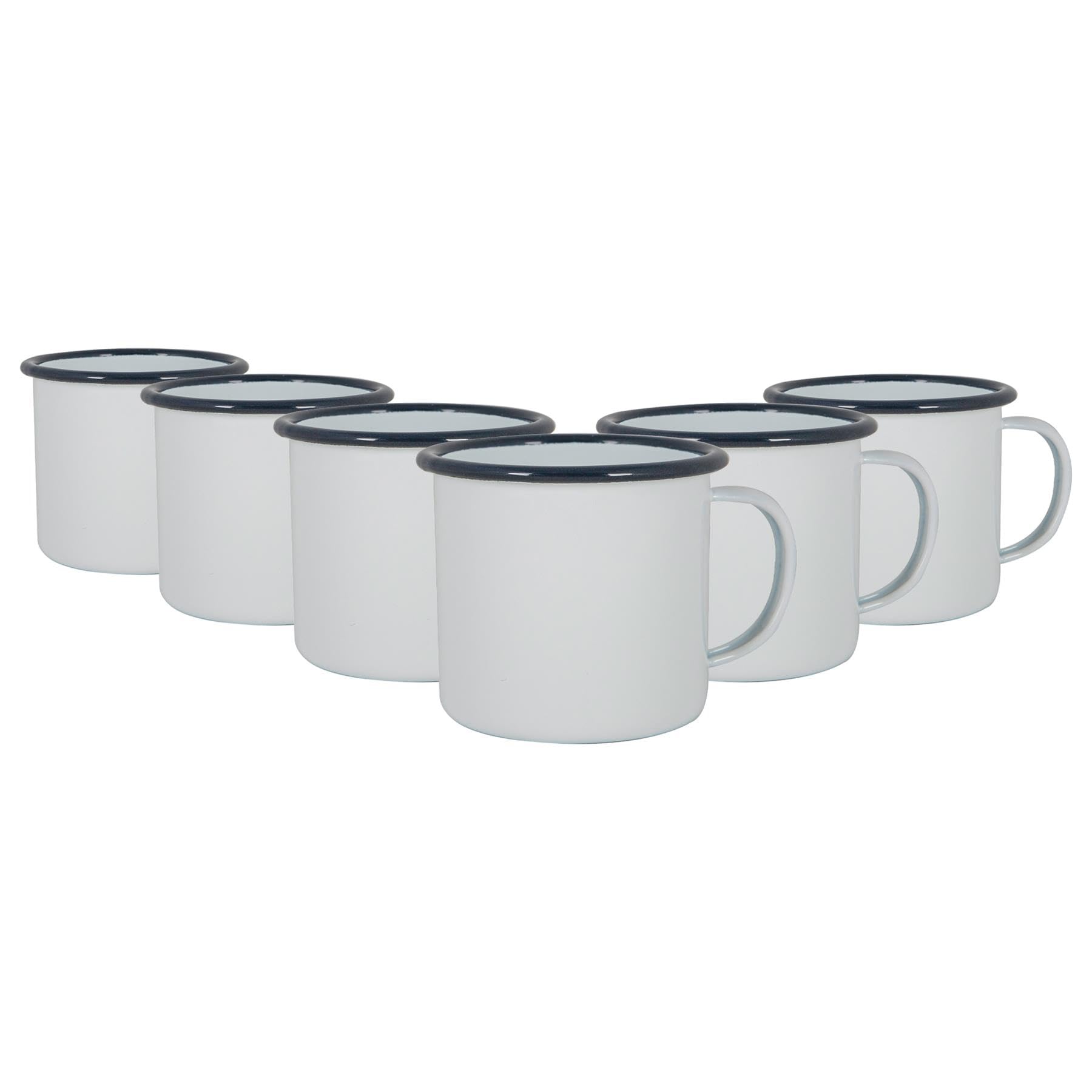 Argon Tableware Mugs en émail Blanc - Métal Camping en Plein air Café de Boissons Chaudes de Boissons Chaudes - 375ml - Navy - Pack de 6