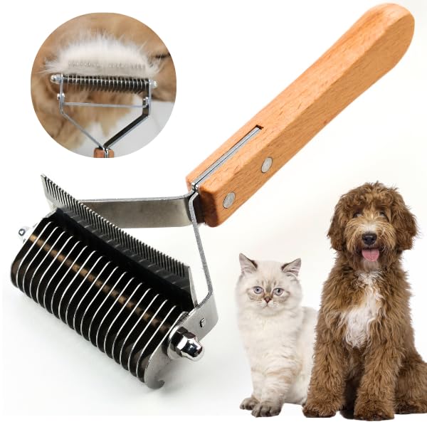 2 in 1 Undercoat Rake for Dogs and Cats, Professional Grooming Brush Dematting & Shedding Comb to Remove Loose Hair, Matted Fur Efficiently, Perfect for Poodle, Doodle & All Long Haired Pets