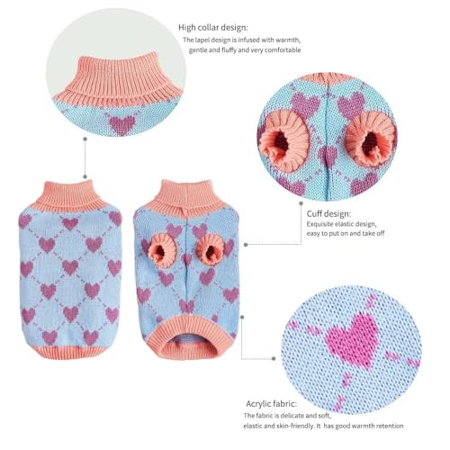 EASTLION Hundepullover,Sweater für Hunde,Rollkragenpullover mit Strickmuster,Wärmender Wintermantel für Hunde,Welpen und Katzen (XS,Blau)